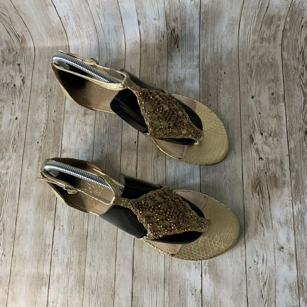 Vince‎ Camuto Valeen Women's Gold Jeweled Thong Ankle Strap Size 9m Sandals